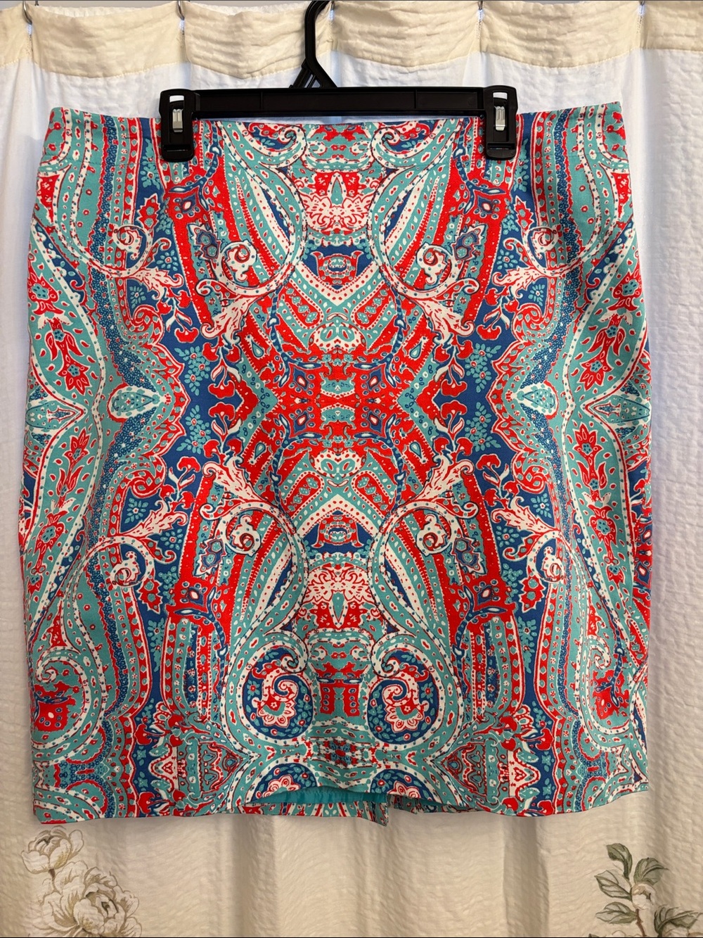 Jones New York Paisley Pencil Skirt - Teal & Red